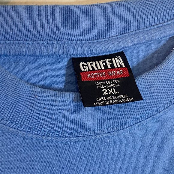 90s Y2K Griffin Activewear Hip Hop Tee Bob Marley One Love Graphic 2XL Blue - Picture 3 of 5